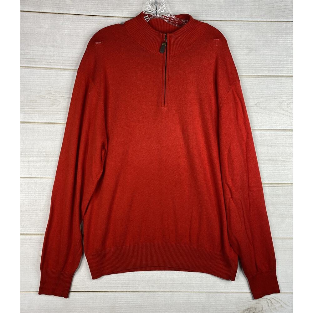 Orvis Sweater Mens L Red 1/4 Zip Long Sleeve Mock Neck Cotton Silk Cashmere